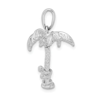 Sterling Silver Polished 3D Palm Tree w/Moving Climber Pendant