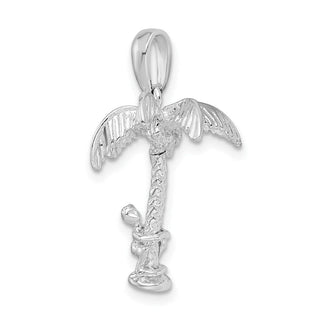 Sterling Silver Polished 3D Palm Tree w/Moving Climber Pendant