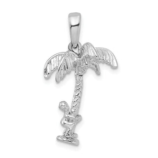 Sterling Silver Polished 3D Palm Tree w/Moving Climber Pendant