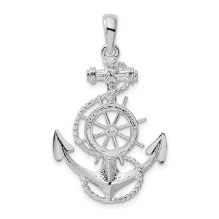 Sterling Silver Polished Anchor w/Ships Wheel Pendant