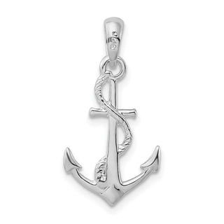 Sterling Silver Polished/Textured 3D Anchor w/Rope Pendant QC9878