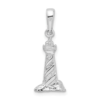 Sterling Silver Polished 3D Cape Hatteras Lighthouse Pendant