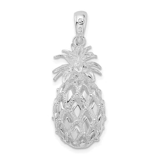 Sterling Silver Polished 3D Cut-out Large Pineapple Pendant