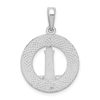 Sterling Silver Textured Hilton Head Circle w/Lighthouse Pendant