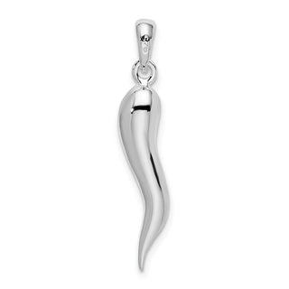 Sterling Silver Polished 3D Italian Horn Pendant