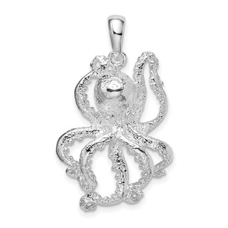 Sterling Silver Polished Textured Octopus Pendant QC9986