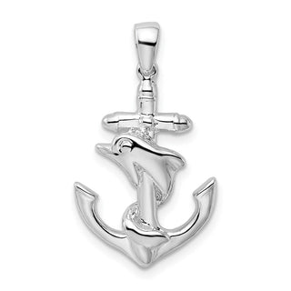 Sterling Silver Polished Dolphin and Anchor Pendant