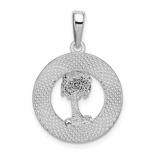 Sterling Silver Textured Bahamas Circle w/Palm Tree Pendant