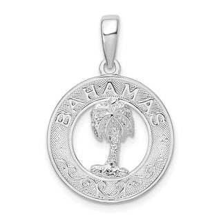 Sterling Silver Textured Bahamas Circle w/Palm Tree Pendant