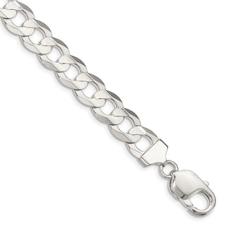 7" Sterling Silver 9.75mm Concave Beveled Curb Chain Bracelet