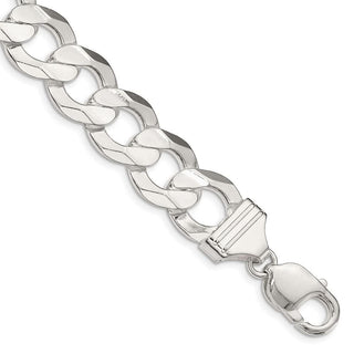 8" Sterling Silver 13.8mm Concave Beveled Curb Chain Bracelet