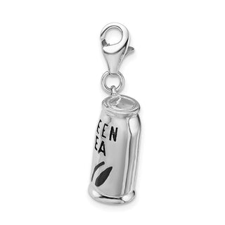 Sterling Silver Enameled Green Tea Beverage w/Lobster Clasp Charm