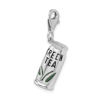 Sterling Silver Enameled Green Tea Beverage w/Lobster Clasp Charm