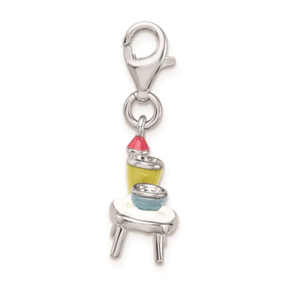 Sterling Silver Enameled Table and Bowls w/ Lobster Clasp Charm