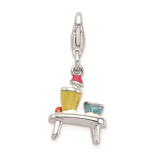 Sterling Silver Enameled Table and Bowls w/ Lobster Clasp Charm