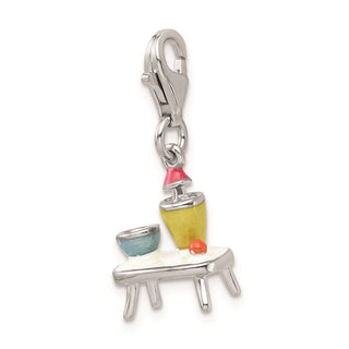 Sterling Silver Enameled Table and Bowls w/ Lobster Clasp Charm