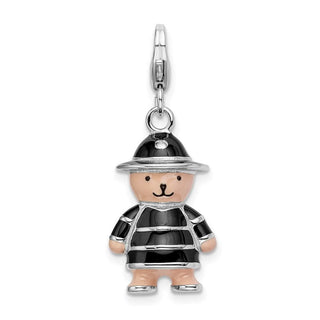Sterling Silver Rhodium-Plated Enamel Teddy Bear w/Lobster Clasp Charm