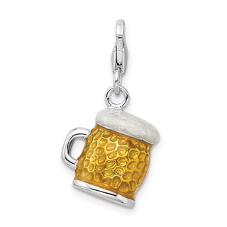 Sterling Silver Enameled Beer Mug w/Lobster Clasp Charm
