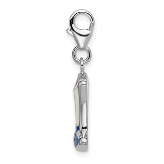Rhodium-Plated Sterling Silver Enameled USA Hat w/Lobster Clasp Charm