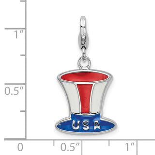 Rhodium-Plated Sterling Silver Enameled USA Hat w/Lobster Clasp Charm