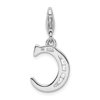 Rhodium-Plated Sterling Silver CZ Letter C w/Lobster Clasp Charm QCC104C