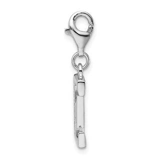 Rhodium-Plated Sterling Silver CZ Letter E w/Lobster Clasp Charm QCC104E