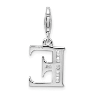 Rhodium-Plated Sterling Silver CZ Letter E w/Lobster Clasp Charm QCC104E
