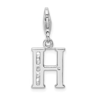 Rhodium-Plated Sterling Silver CZ Letter H w/Lobster Clasp Charm QCC104H