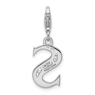 Rhodium-Plated Sterling Silver CZ Letter S w/Lobster Clasp Charm QCC104S