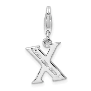 Rhodium-Plated Sterling Silver CZ Letter X w/Lobster Clasp Charm QCC104X