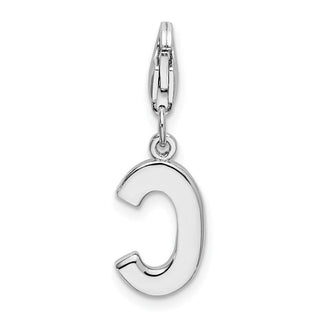 Rhodium-Plated Sterling Silver CZ Letter C w/Lobster Clasp Charm QCC105C