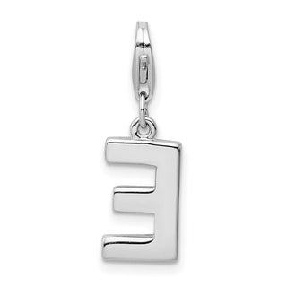 Rhodium-Plated Sterling Silver CZ Letter E w/Lobster Clasp Charm QCC105E
