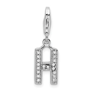 Rhodium-Plated Sterling Silver CZ Letter H w/Lobster Clasp Charm QCC105H