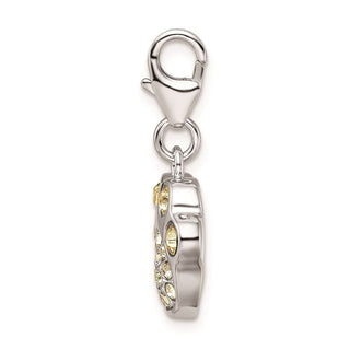 Rhodium-Plated Sterling Silver Enameled Paw Print w/Lobster Clasp Charm