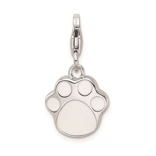 Rhodium-Plated Sterling Silver Enameled Paw Print w/Lobster Clasp Charm