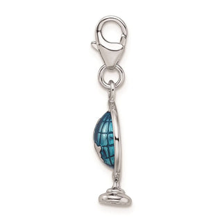 Rhodium-Plated Sterling Silver Enameled Globe w/Lobster Clasp Charm