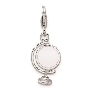 Rhodium-Plated Sterling Silver Enameled Globe w/Lobster Clasp Charm