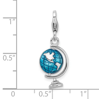 Rhodium-Plated Sterling Silver Enameled Globe w/Lobster Clasp Charm