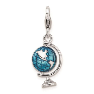 Rhodium-Plated Sterling Silver Enameled Globe w/Lobster Clasp Charm