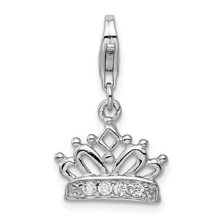 Rhodium-Plated Sterling Silver CZ Crown w/Lobster Clasp Charm