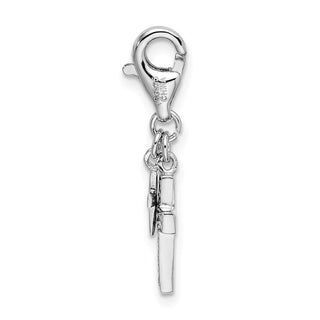 Rhodium-Plated Sterling Silver Polished w/CZ Two Cross Lobster Clasp Charm