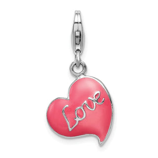 Sterling Silver 3-D Pink Enameled Heart w/Lobster Clasp Charm