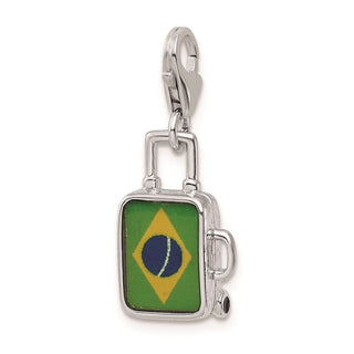 Sterling Silver Enameled Brazilian Flag Suitcase Lobster Clasp Charm