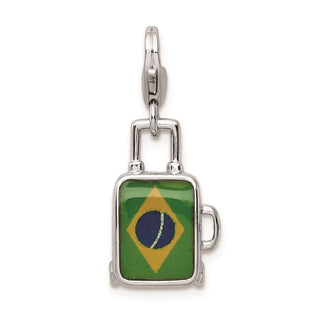 Sterling Silver Enameled Brazilian Flag Suitcase Lobster Clasp Charm