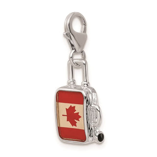 Sterling Silver Enameled Canadian Flag Suitcase w/Lobster Clasp Charm