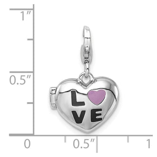 Sterling Silver Enameled Love Heart Locket w/Lobster Clasp Charm