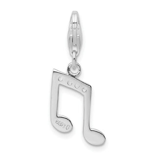 Rhodium-Plated Sterling Silver With CZ Music Note Lobster Clasp Charm