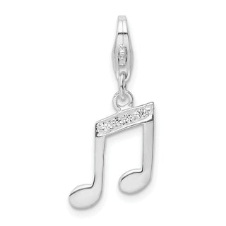 Rhodium-Plated Sterling Silver With CZ Music Note Lobster Clasp Charm