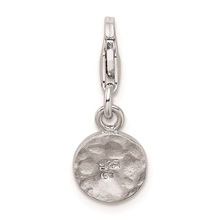 Sterling Silver Rhodium-plated Hammered Four Leaf Clover Lobster Clasp Charm