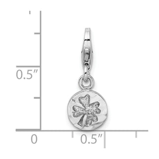 Sterling Silver Rhodium-plated Hammered Four Leaf Clover Lobster Clasp Charm